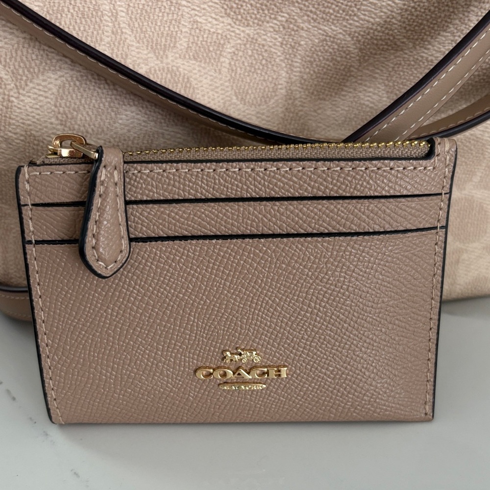 Coach Beige Card Holder with Gold Accents